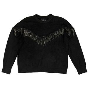EXPRESS Black Rhinestone Fringe Sweater Long Sleeve Crew Neck Womens Size S